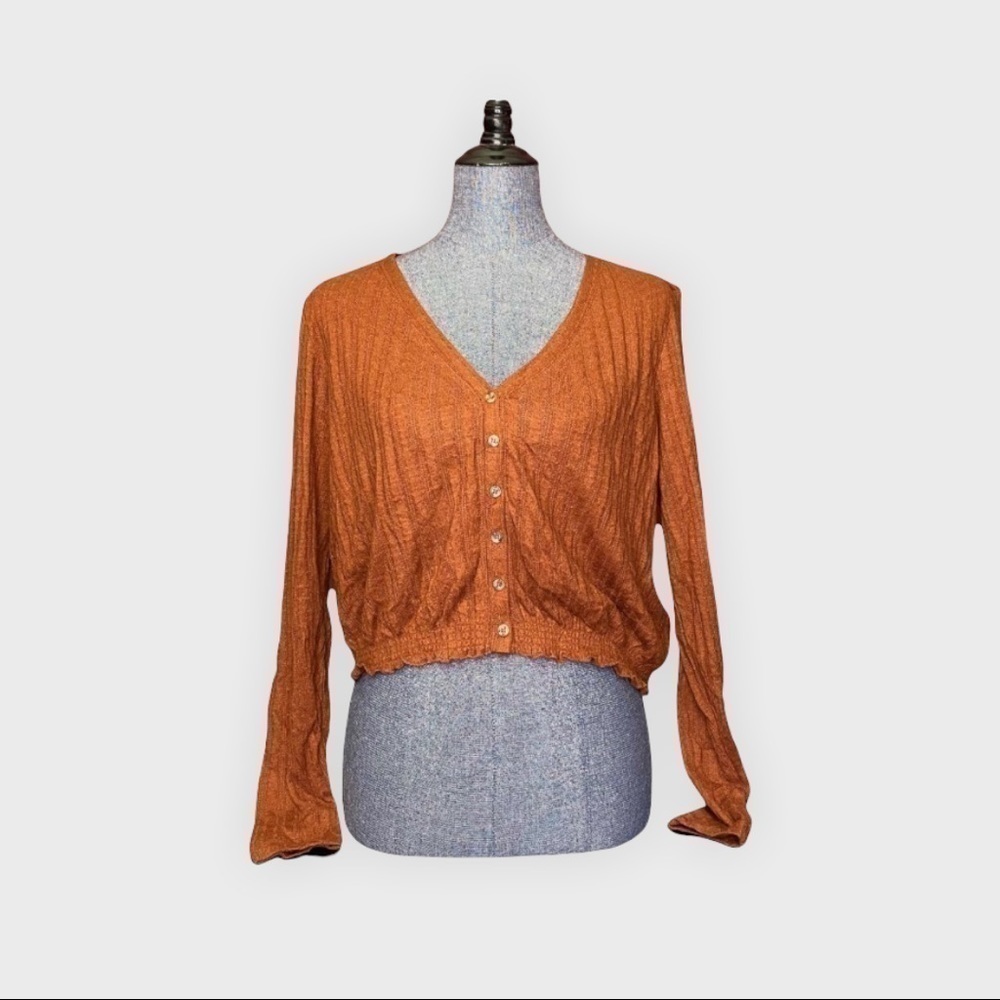 NWT Abound brown v-neck crop top size Large women